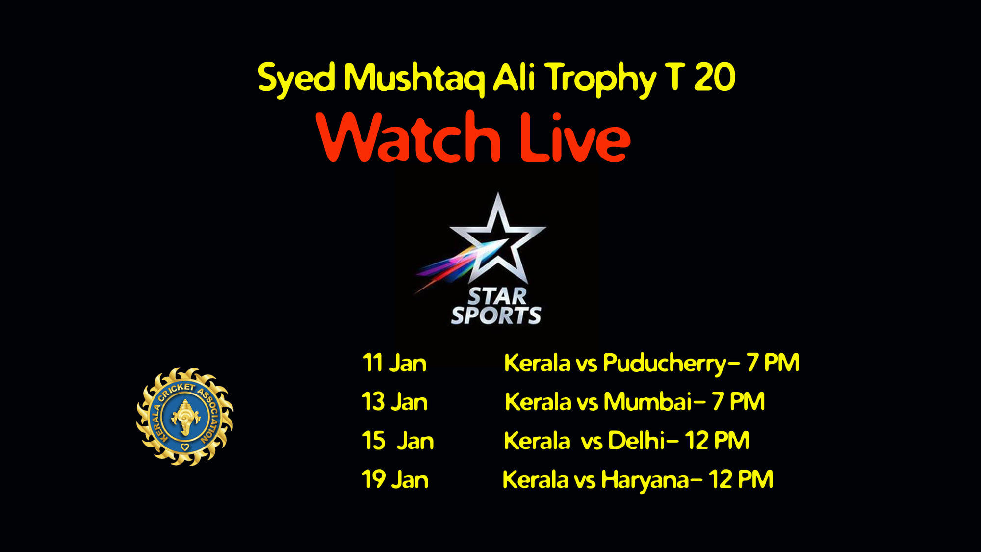 Watch Live! Kerala Cricket Association Official Website